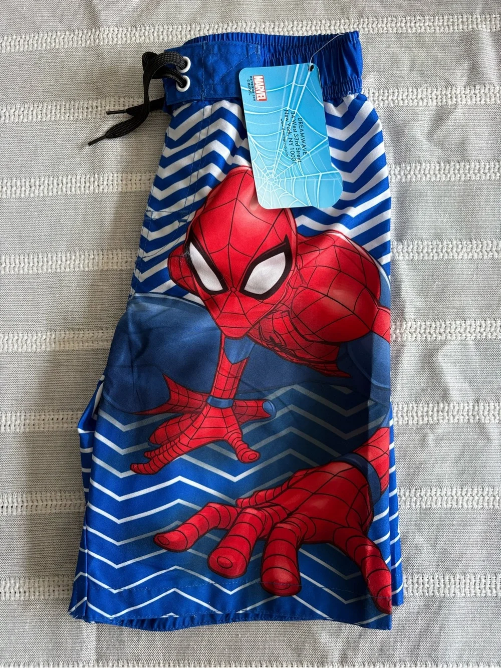 Marvel Boys Blue and Red Spider-Man Chevron Swim Trunks